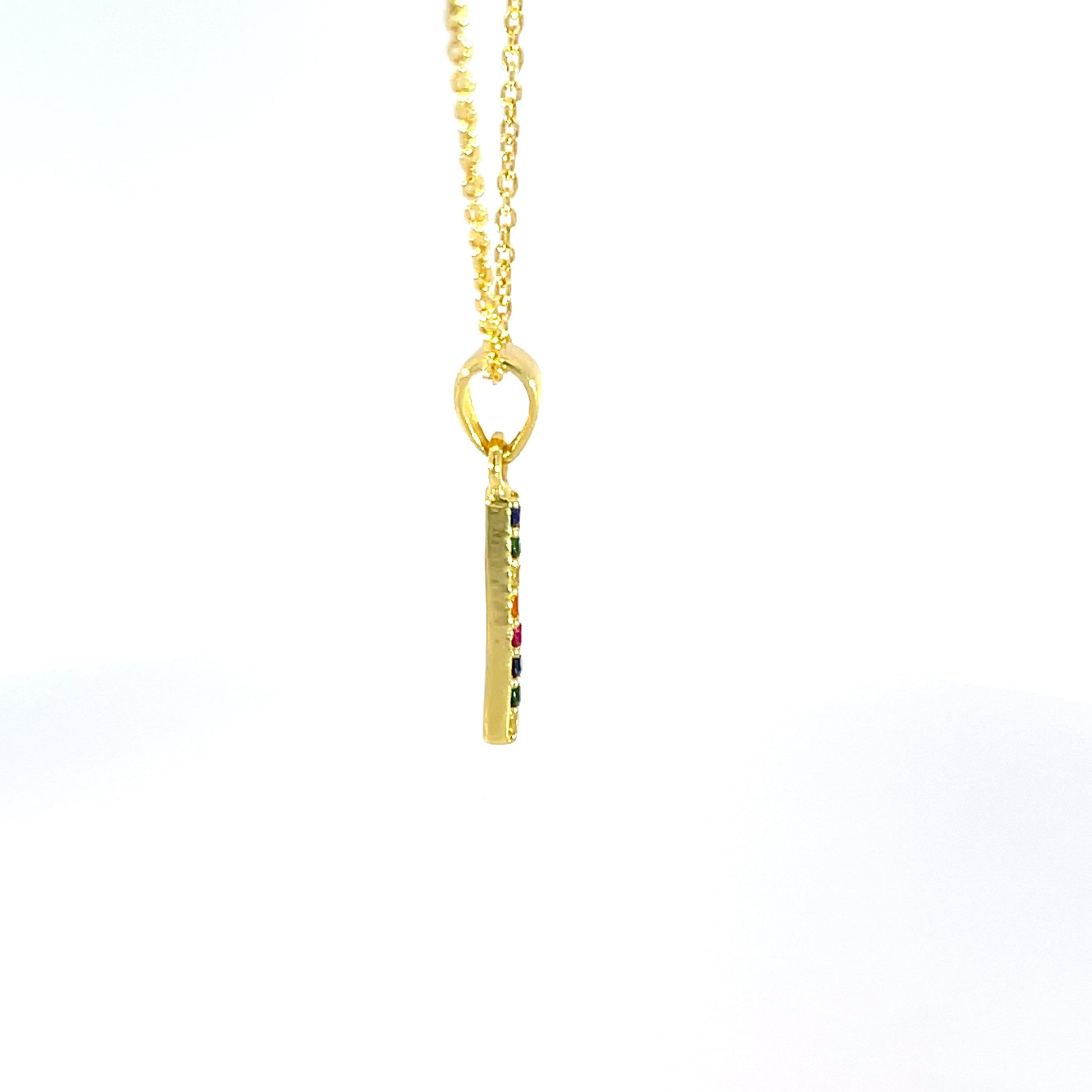 925 Silver Gold-Plated Rainbow Bar Pendant with Chain