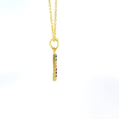 925 Silver Gold-Plated Rainbow Bar Pendant with Chain