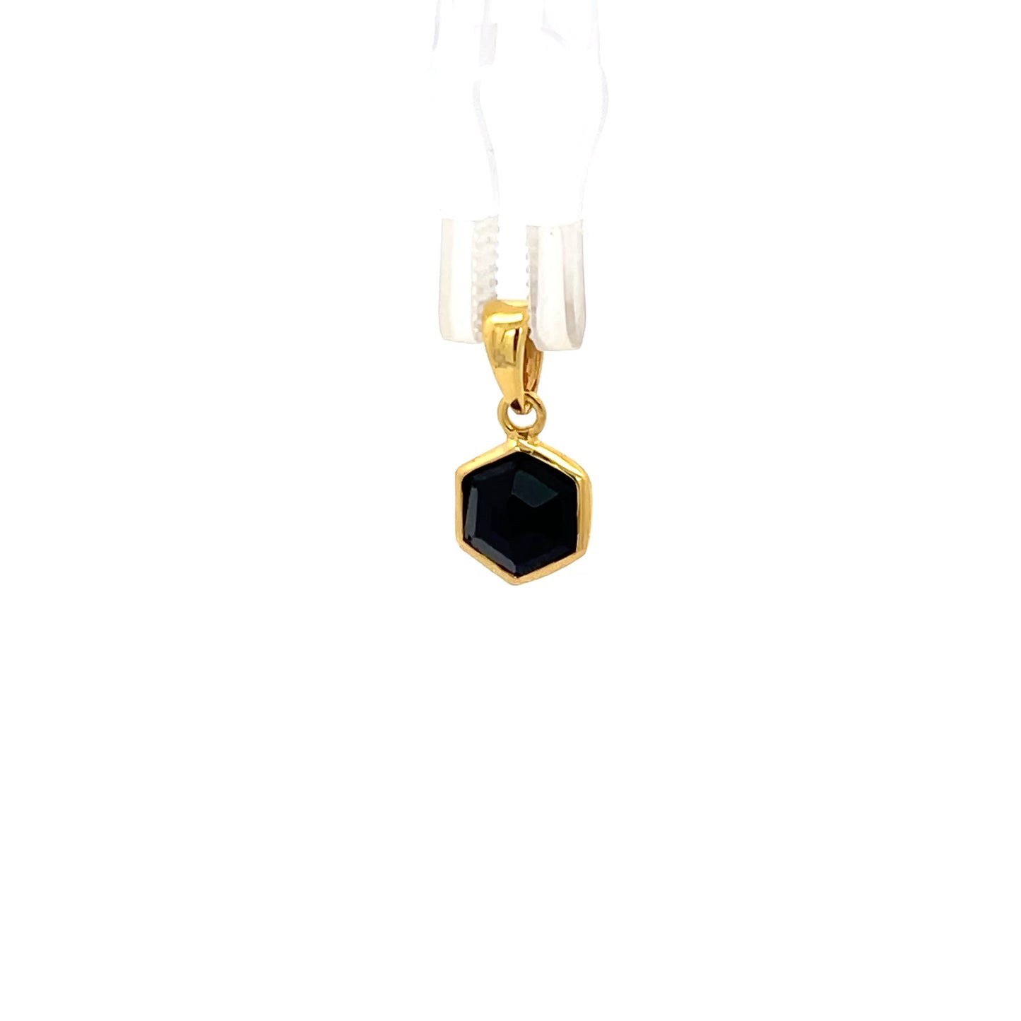 925 Silver Gold-Plated Hexagon Black Stone Pendant