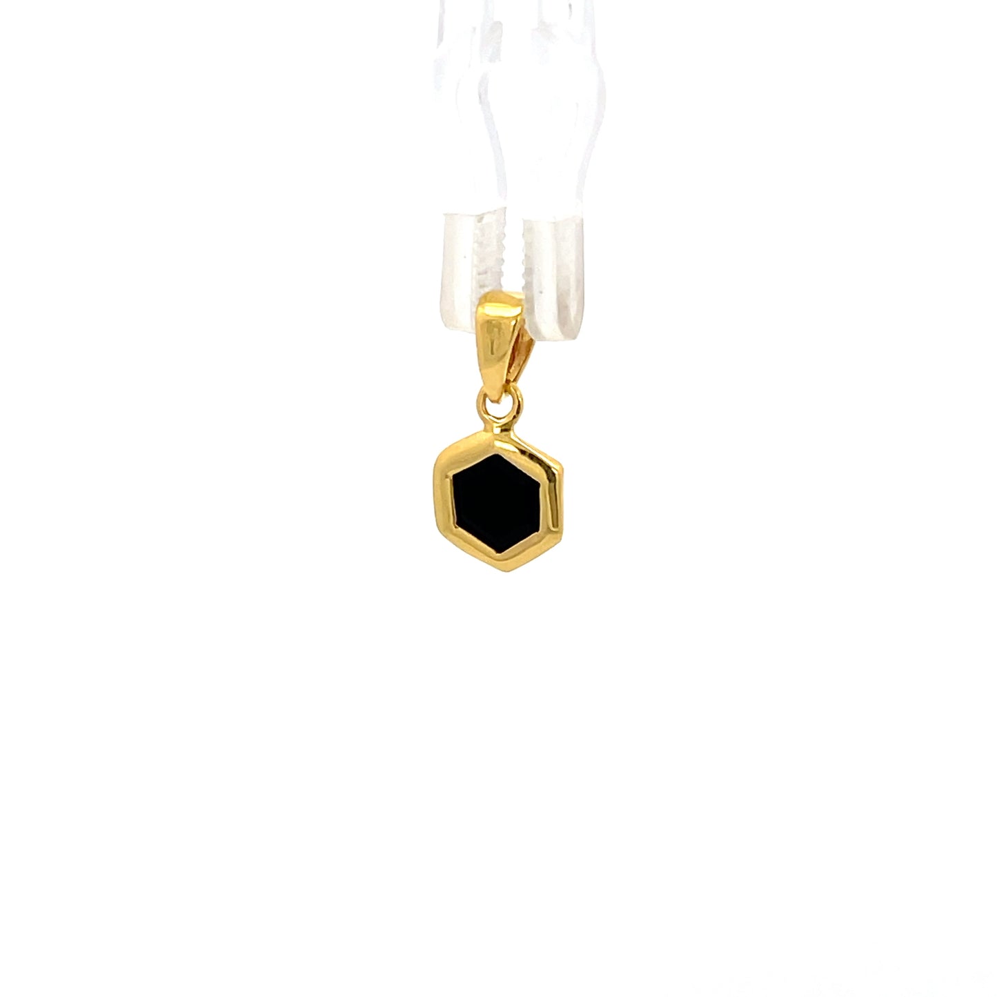 925 Silver Gold-Plated Hexagon Black Stone Pendant