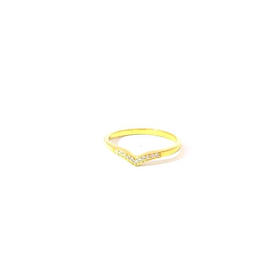 925 Silver 14K Yellow Gold-Plated Chevron Ring with Sparkling Zircon