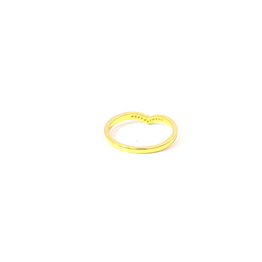 925 Silver 14K Yellow Gold-Plated Chevron Ring with Sparkling Zircon