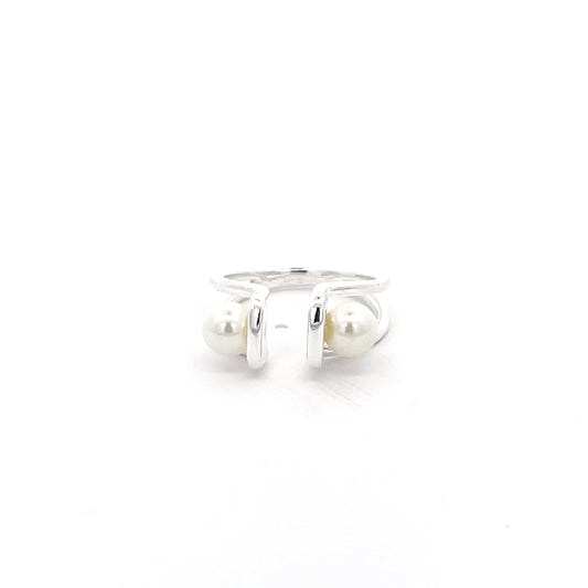 925 Silver Open Ring with Dual Synthetic Pearls