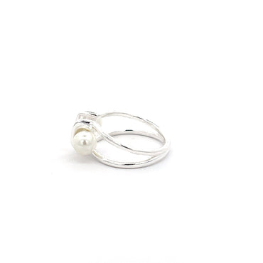 925 Silver Open Ring with Dual Synthetic Pearls
