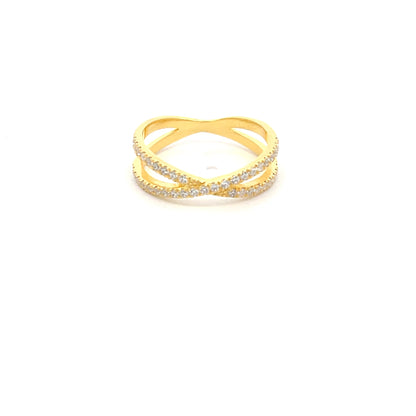 925 Silver 14K Yellow Gold-Plated Criss-Cross Ring with Zircon Accents