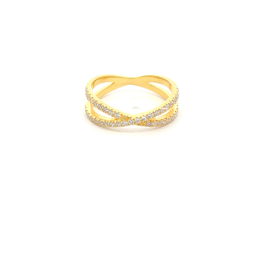 925 Silver 14K Yellow Gold-Plated Criss-Cross Ring with Zircon Accents