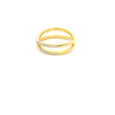 925 Silver 14K Yellow Gold-Plated Criss-Cross Ring with Zircon Accents