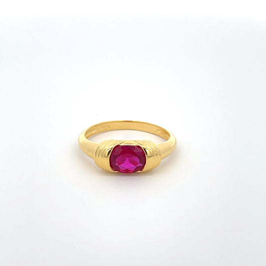 925 Silver 14K Yellow Gold-Plated Ring with Ruby Red Zircon