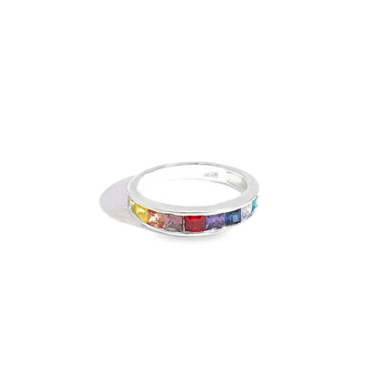 925 Silver Multicolor Zircon Band Ring – Rainbow Sparkle