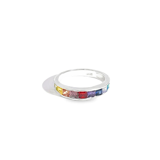 925 Silver Multicolor Zircon Band Ring – Rainbow Sparkle