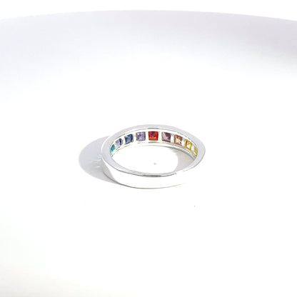 925 Silver Multicolor Zircon Band Ring – Rainbow Sparkle