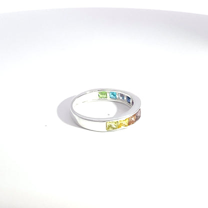 925 Silver Multicolor Zircon Band Ring – Rainbow Sparkle