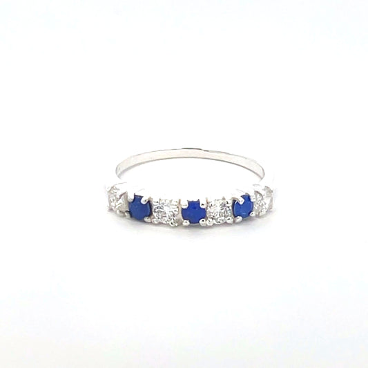 925 Silver Band Ring with Blue and White Zircon Stones