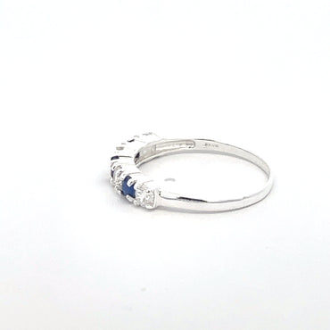 925 Silver Band Ring with Blue and White Zircon Stones