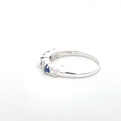925 Silver Band Ring with Blue and White Zircon Stones