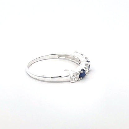 925 Silver Band Ring with Blue and White Zircon Stones