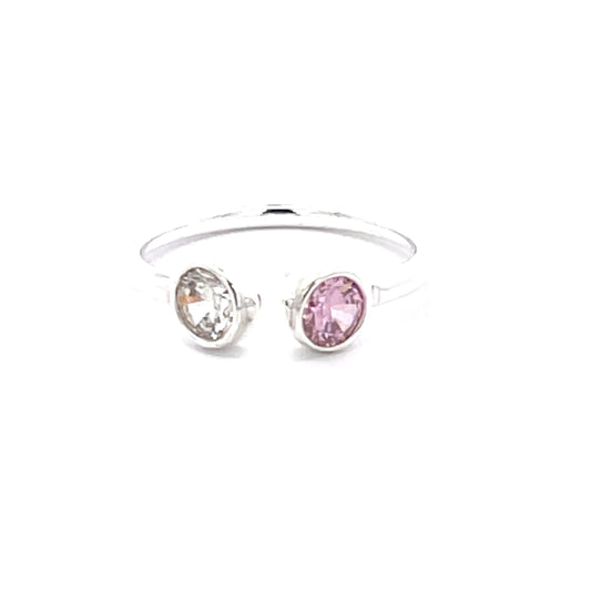 925 Silver Open Ring with White and Pink Zircon