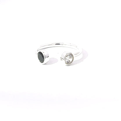 925 Silver Open Ring with White and Black Zircon