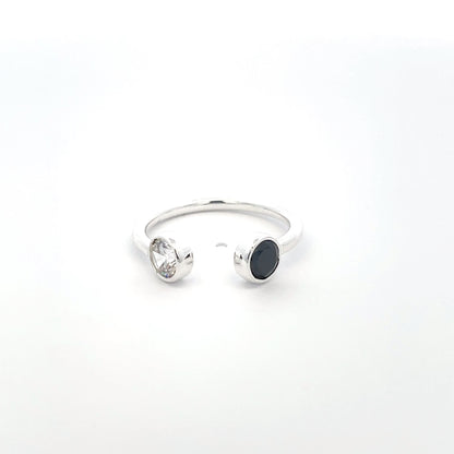 925 Silver Open Ring with White and Black Zircon