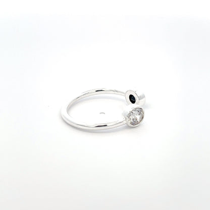 925 Silver Open Ring with White and Black Zircon