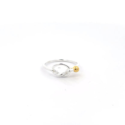 925 Silver Knot Ring with Gold-Plated Bead Accent