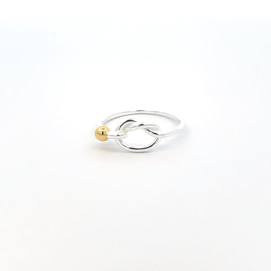 925 Silver Knot Ring with Gold-Plated Bead Accent