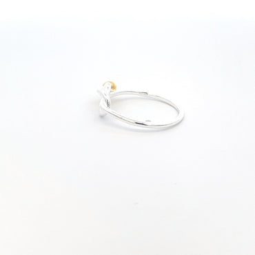 925 Silver Knot Ring with Gold-Plated Bead Accent
