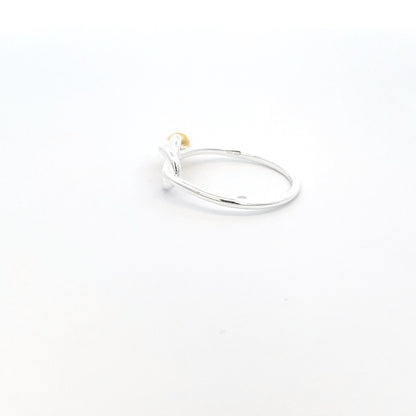 925 Silver Knot Ring with Gold-Plated Bead Accent