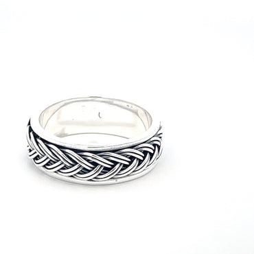 925 Silver Braided Band Ring –Handwoven Textured Statement Jewelry