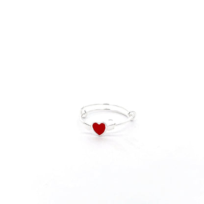 925 Silver Kids Adjustable Ring with Red Heart Accent
