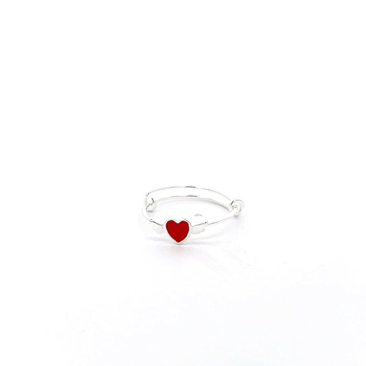 925 Silver Kids Adjustable Ring with Red Heart Accent