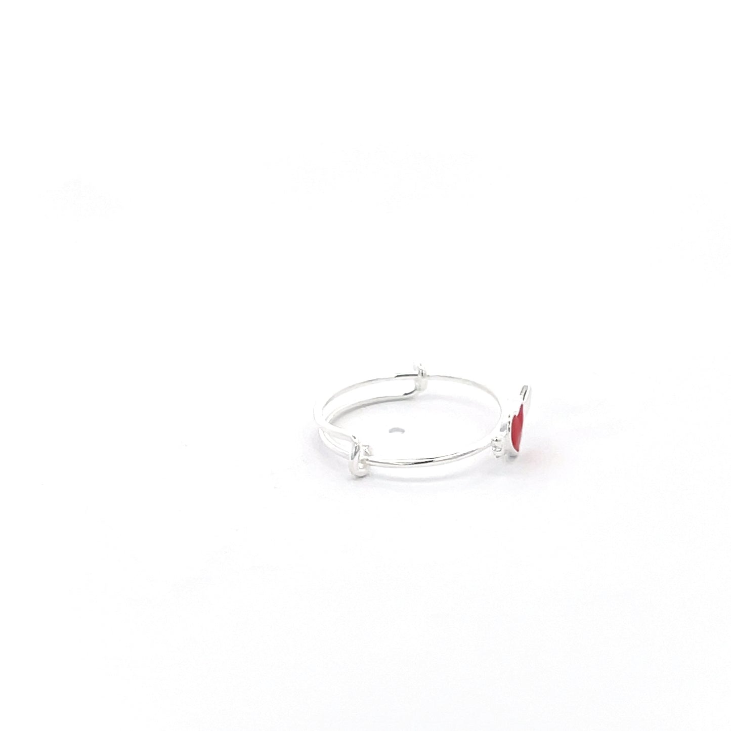 925 Silver Kids Adjustable Ring with Red Heart Accent