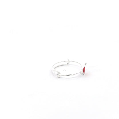 925 Silver Kids Adjustable Ring with Red Heart Accent