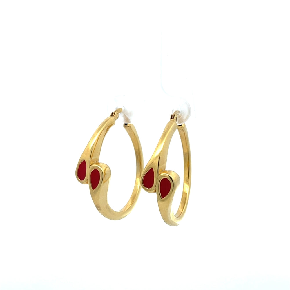 Creolen aus 925er Sterlingsilber, 14 Karat gelbvergoldet, mit roten Emaille-Akzenten
