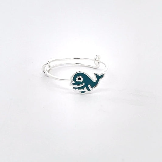 925 Silver Kids Toe Ring with Blue Dolphin Motif