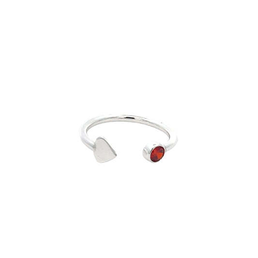 925 Silver Adjustable Ring with Heart and Red Stone