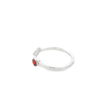 925 Silver Adjustable Ring with Heart and Red Stone