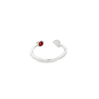 925 Silver Adjustable Ring with Heart and Red Stone