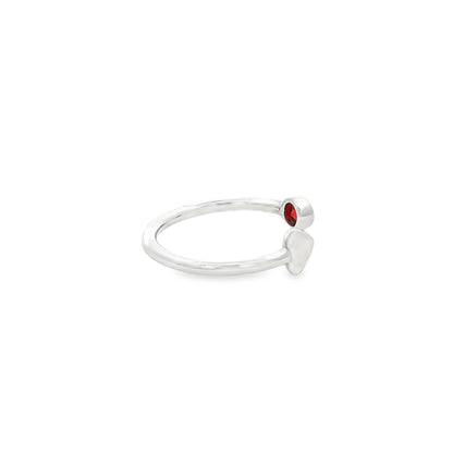 925 Silver Adjustable Ring with Heart and Red Stone