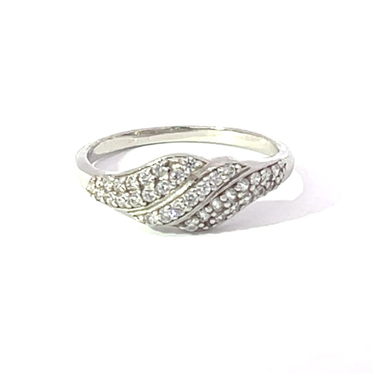 925 Silver Leaf Ring with Cubic Zirconia Accents