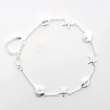 Fußkettchen aus 925er Sterlingsilber mit Meeresanhängern – Verstellbare Passform