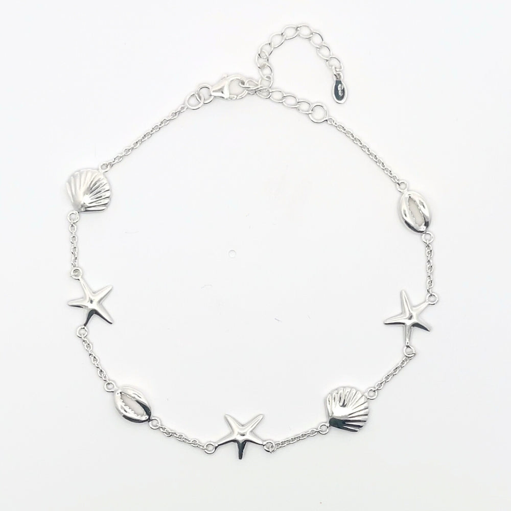 Fußkettchen aus 925er Sterlingsilber mit Meeresanhängern – Verstellbare Passform