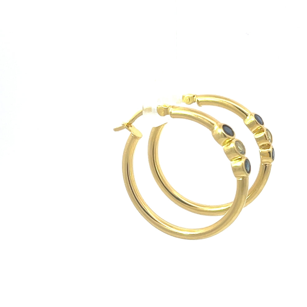 925er Silber, 14 Karat gelbvergoldet, Creolen mit blauen Steinen