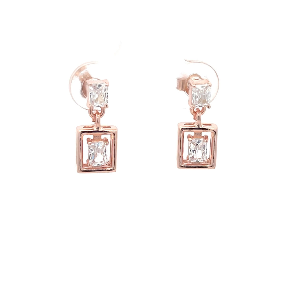 Rechteckige Ohrhänger aus 925er Sterlingsilber, rosévergoldet, mit Zirkonia