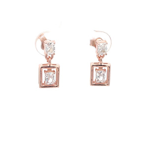 925 Silver Rose Gold-Plated Rectangle Drop Earrings with Zircon