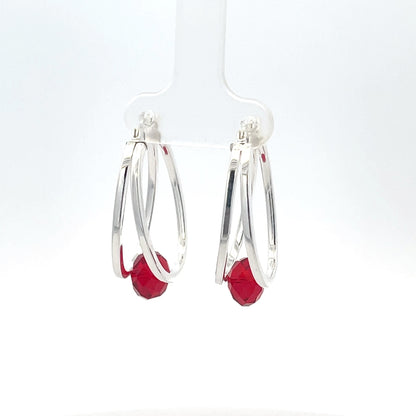 925er Silbercreolen mit rotem Stein