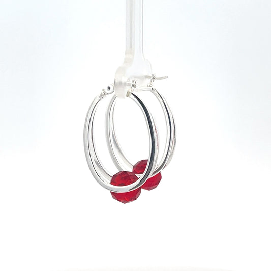 925er Silbercreolen mit rotem Stein