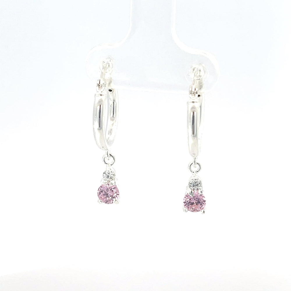 925er Silbercreolen mit rosafarbenem Steinanhänger