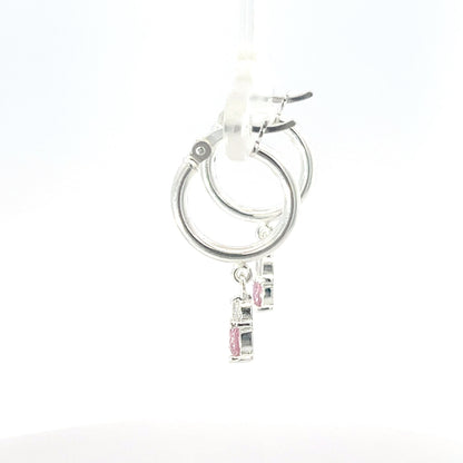 925er Silbercreolen mit rosafarbenem Steinanhänger