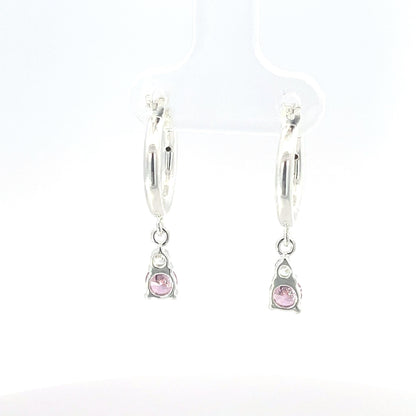 925er Silbercreolen mit rosafarbenem Steinanhänger